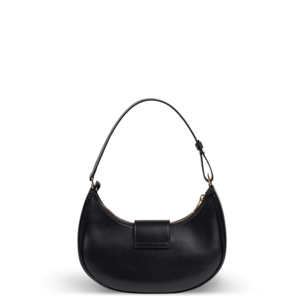 Schwarze Leder-Schultertasche mit goldener Hardware der Marke Celine.