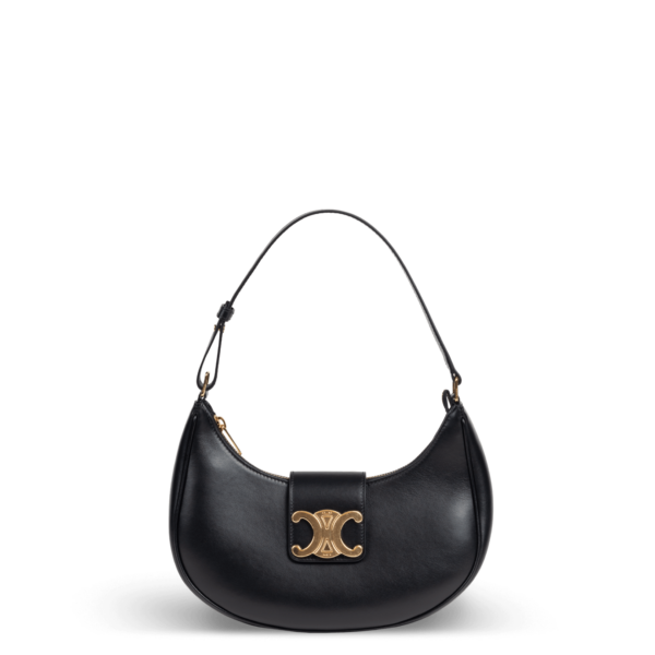 Schwarze Leder-Schultertasche mit goldener Hardware der Marke Celine.