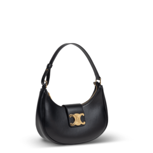 Schwarze Leder-Schultertasche mit goldener Hardware der Marke Celine.